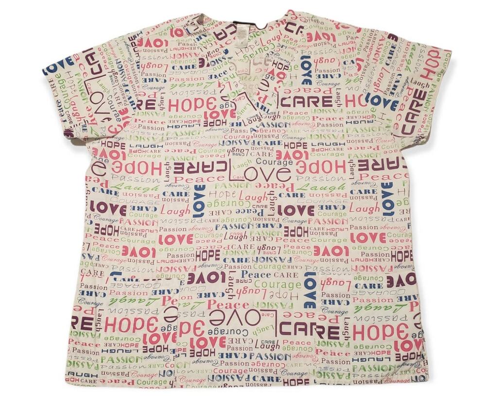 Scrub Studio Positive Vibes Love Hope Care Passion Courage Peace Laugh Scrub Top